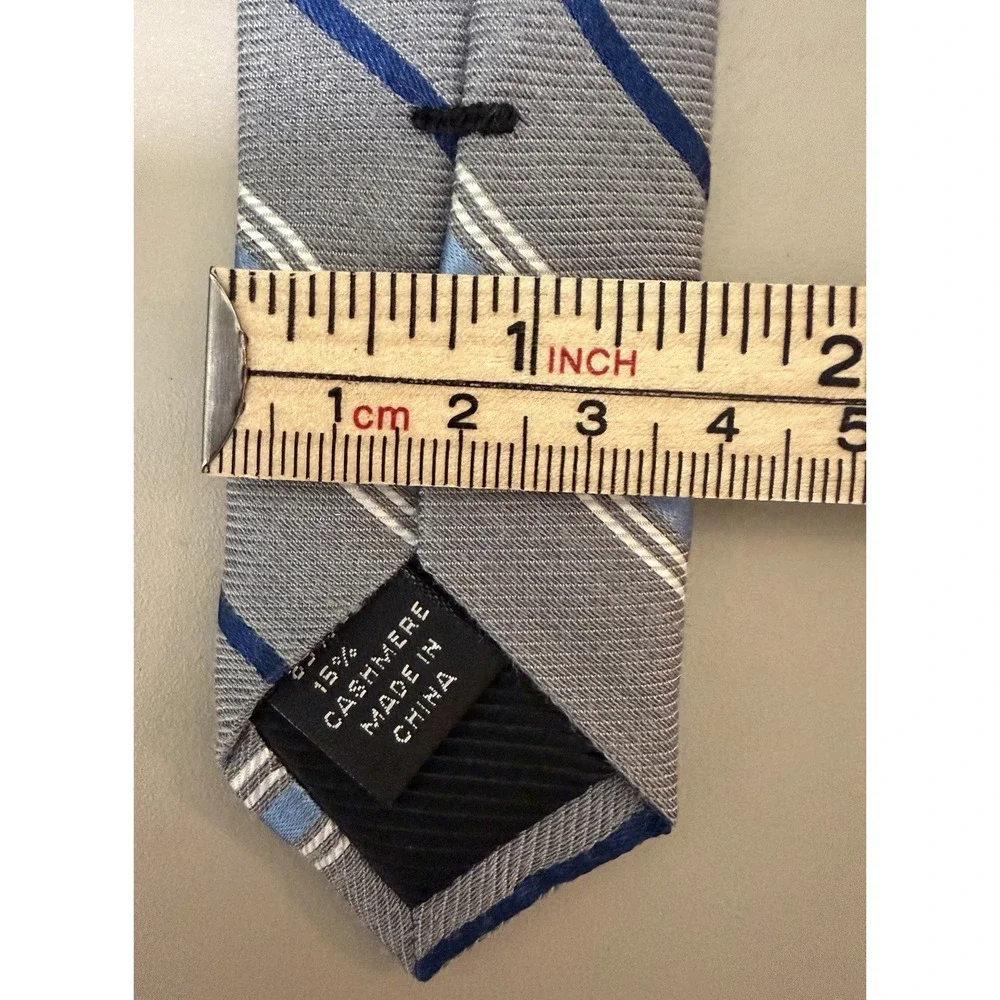 Bellissima Cravatte Cashmere Silk Blend Necktie Tie Striped Gray Blue Classic